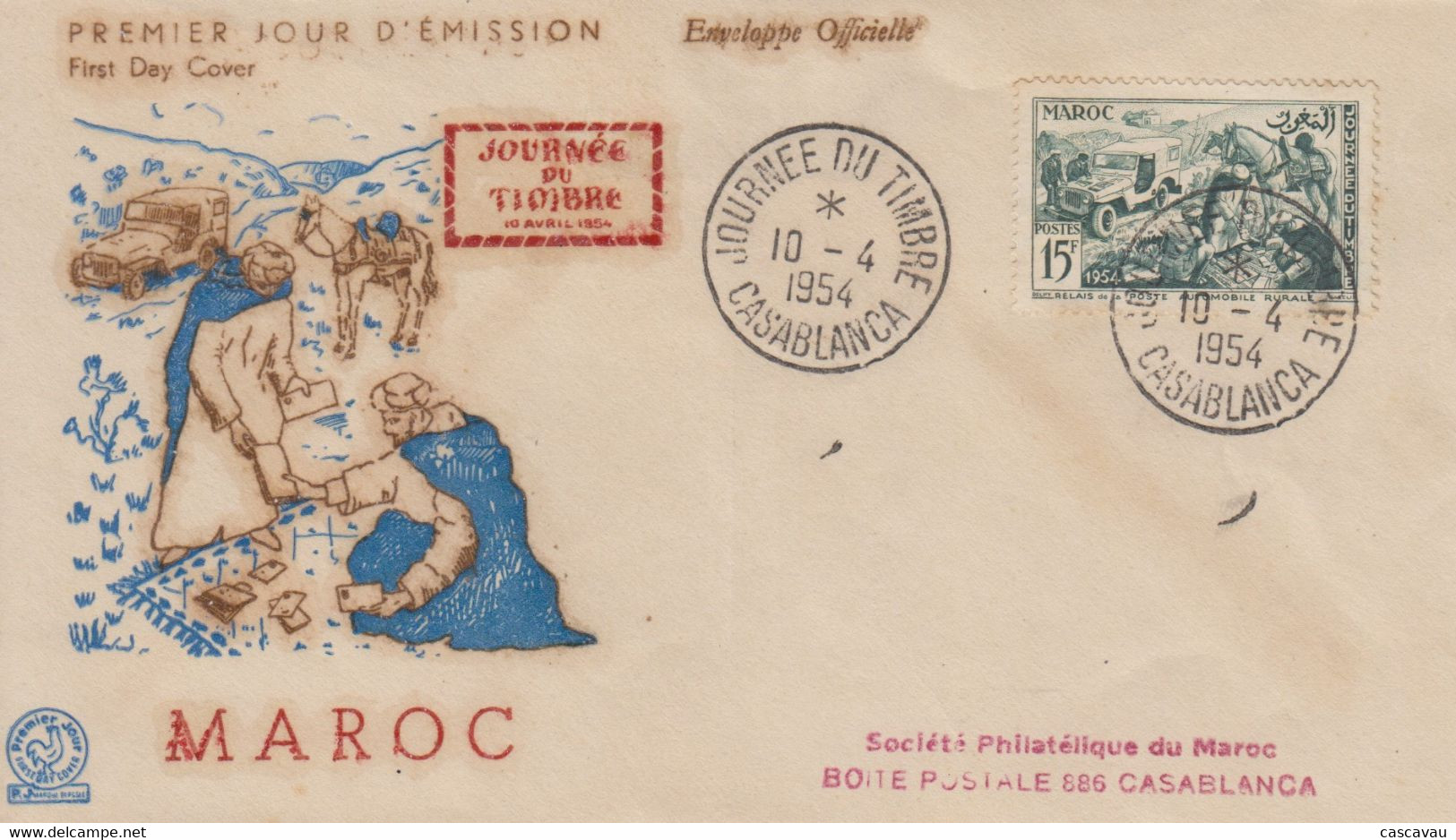 Enveloppe  FDC  1er  Jour   MAROC   Journée   Du   Timbre   CASABLANCA    1954 - Andere & Zonder Classificatie