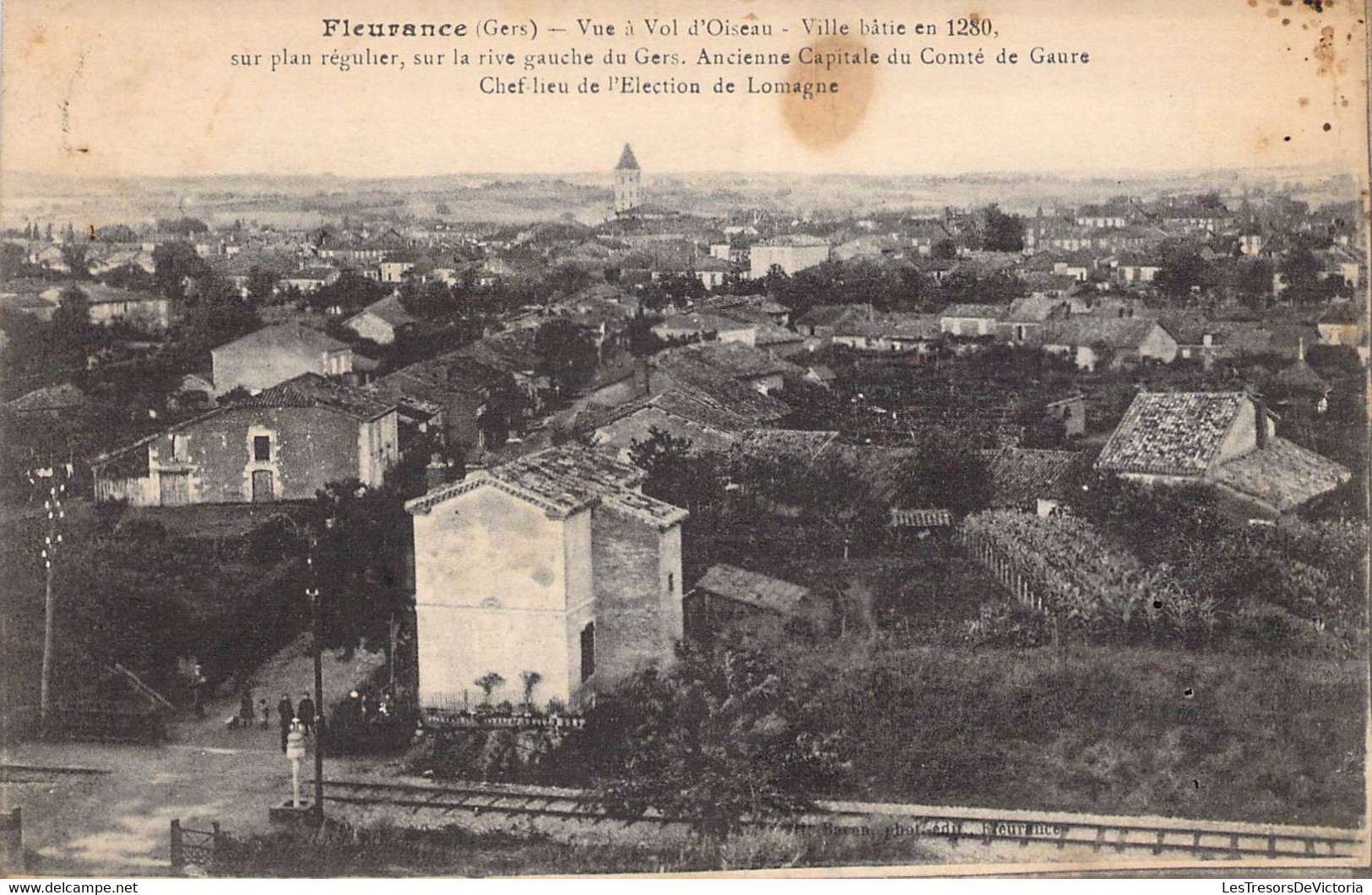 CPA France - Fleurance - Vue à Vol D'Oiseau - Bâtie En 1280 Rive Gauche Du Gers - Gaure  - Oblitérée 26 Avril 1916 - Fleurance