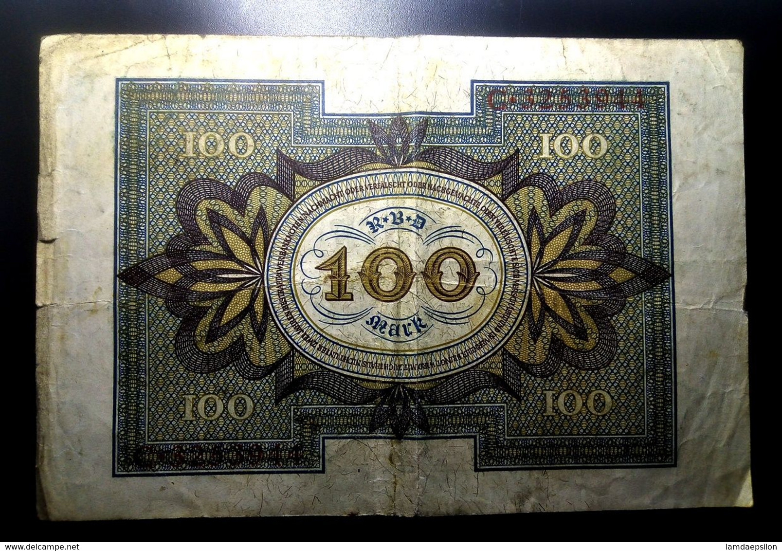 A7  ALLEMAGNE   BILLETS DU MONDE     GERMANY  BANKNOTES  100  MARK 1920 - Collections