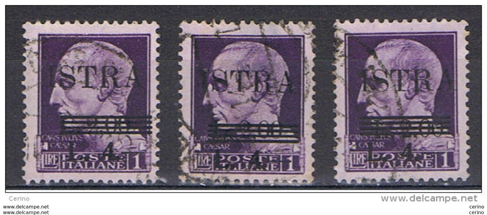 ISTRIA - OCCUPAZIONE  JUGOSLAVA:  1945  SOPRASTAMPATO  -  £.4/£.2/£.1 VIOLETTO  US. -  RIPETUTO  3  VOLTE  -  SASS. 37 - Joegoslavische Bez.: Istrië