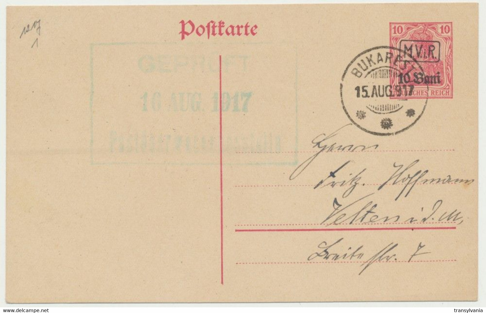 WW1 Germany Occupation In Romania 1917 MViR Overprinted Stationary Card Mailed Censored From Bucharest - Foreign Occupations