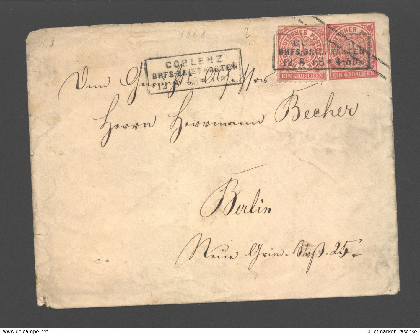 Norddeutscher Postbezirk,U1Bb, Mit Zusatzfrankatur ,o,Coblenz BHFS Briefkasten (208) - Entiers Postaux