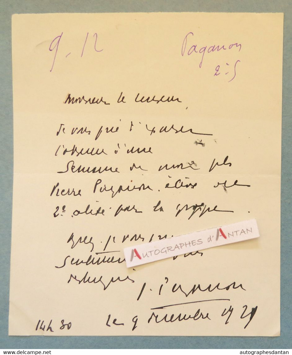 ● L.A.S 1921 Joseph PAGANON Homme Politique Né à Vourey (Isère) - Lycée De Son Fils - Billet Lettre Autographe - Politiek & Militair