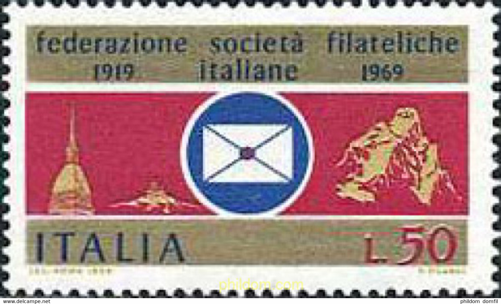 130778 MNH ITALIA 1969 50 ANIVERSARIO DE LA FEDERACION NACIONAL DE LAS SOCIEDADES FILATELICAS - Other & Unclassified