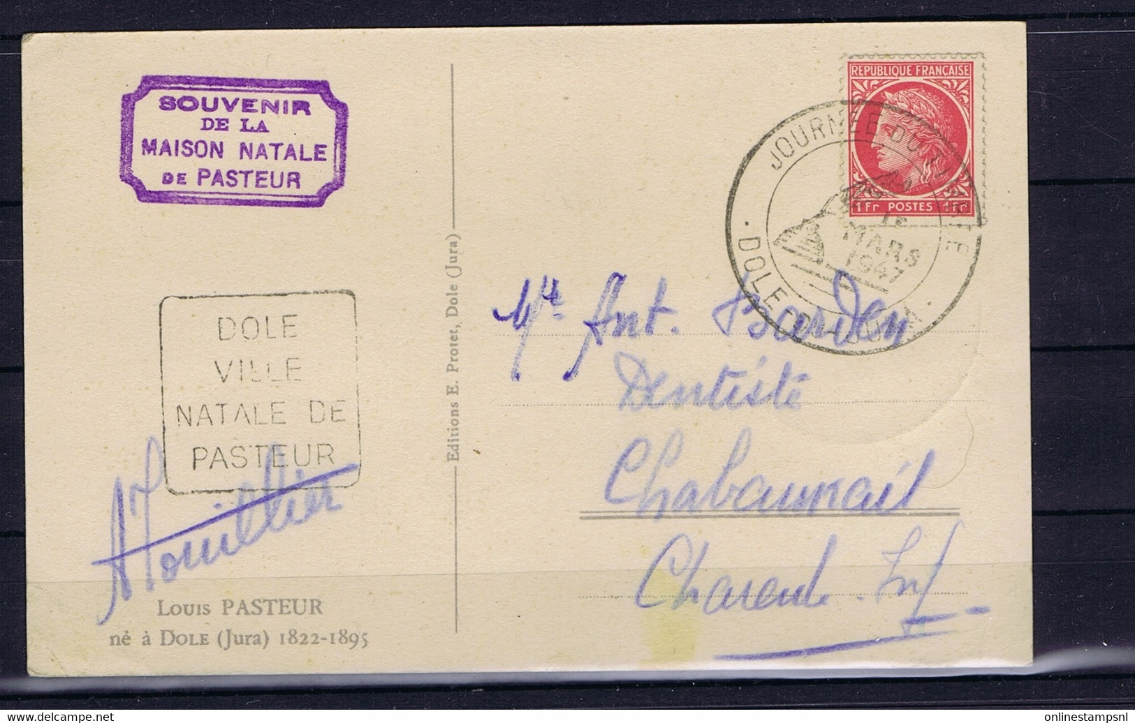 1947 Souvenir De La Maison  Natale De Pasteur Journee De Timbres Dole Jura - Briefe U. Dokumente