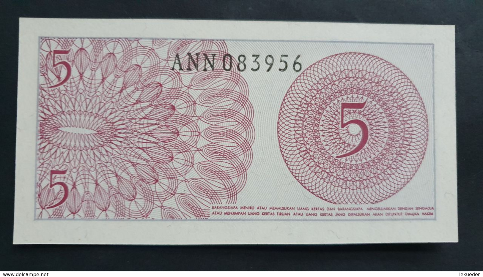 Billete De Banco De INDONESIA - 5 Sen, 1964 - Autres - Asie