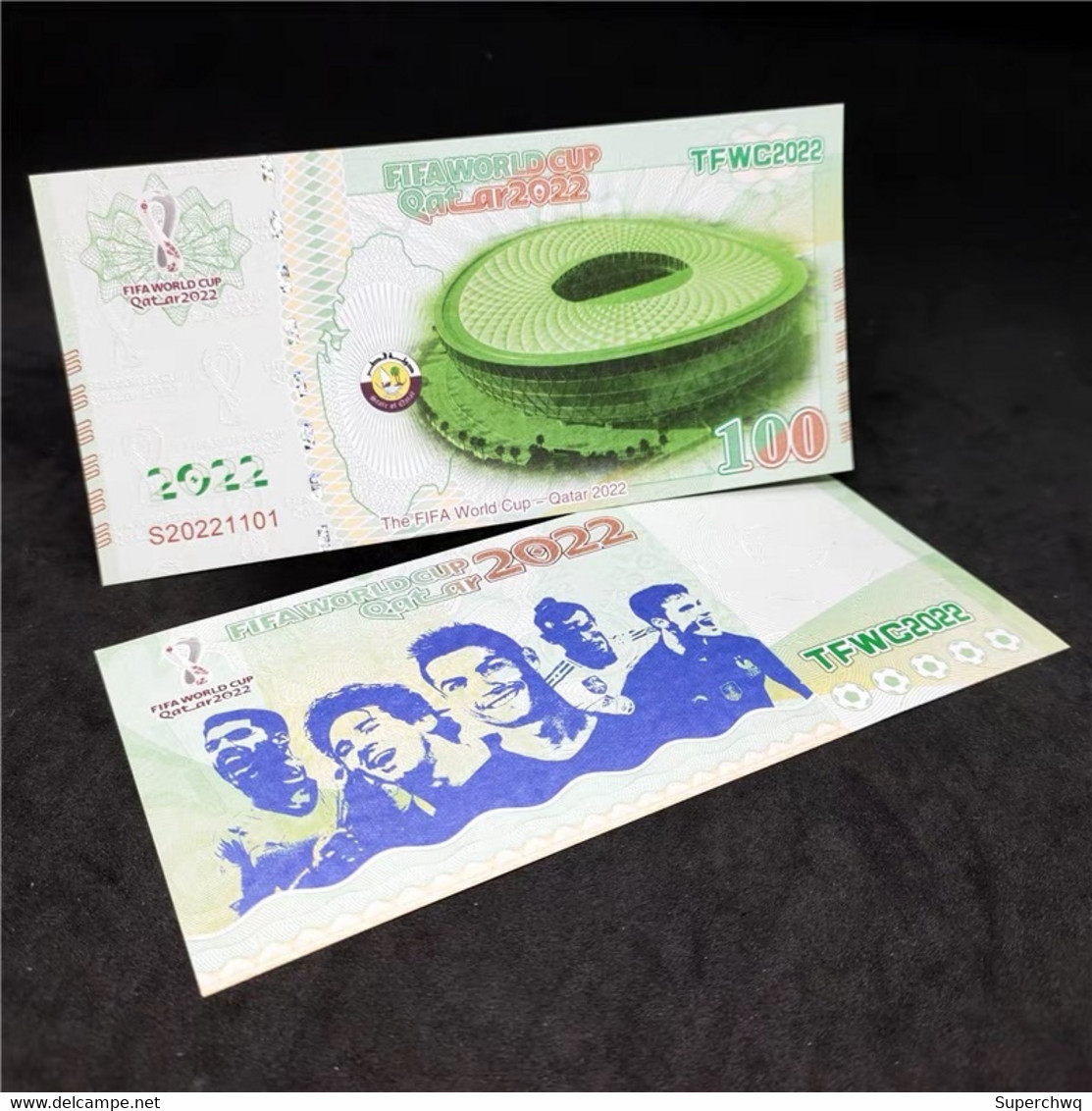 Comemorative Note，2022 World Cup Commemorative Qatar World Cup Commemorative Voucher, Sports Football Fluorescent Bankno - Qatar