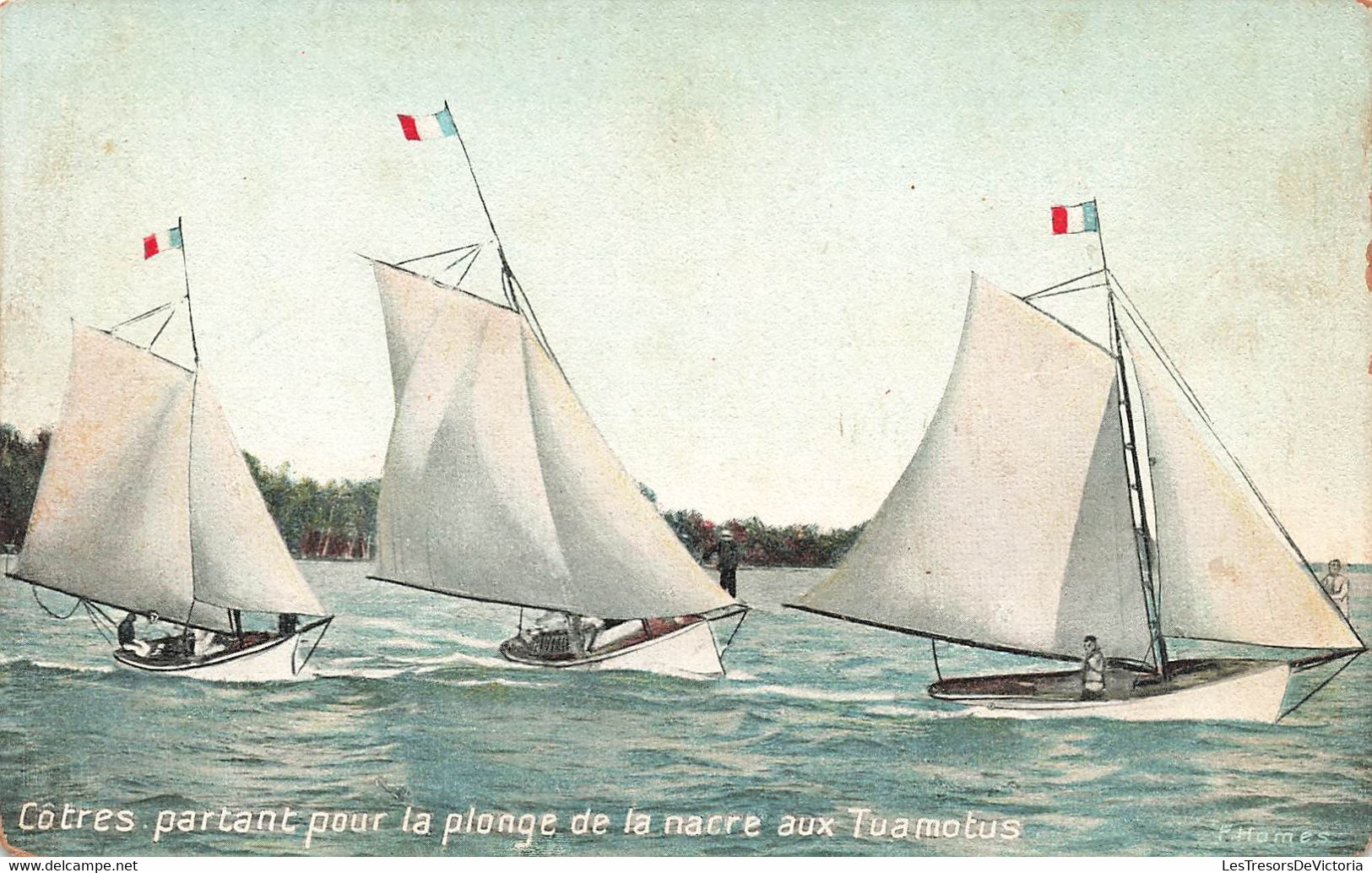 CPA Tahiti - Cotres Partant Pour La Plonge De La Nacre Aux Tuamotus - Colorisé - Bateau à Voiles - F Homes - Rare - Tahiti