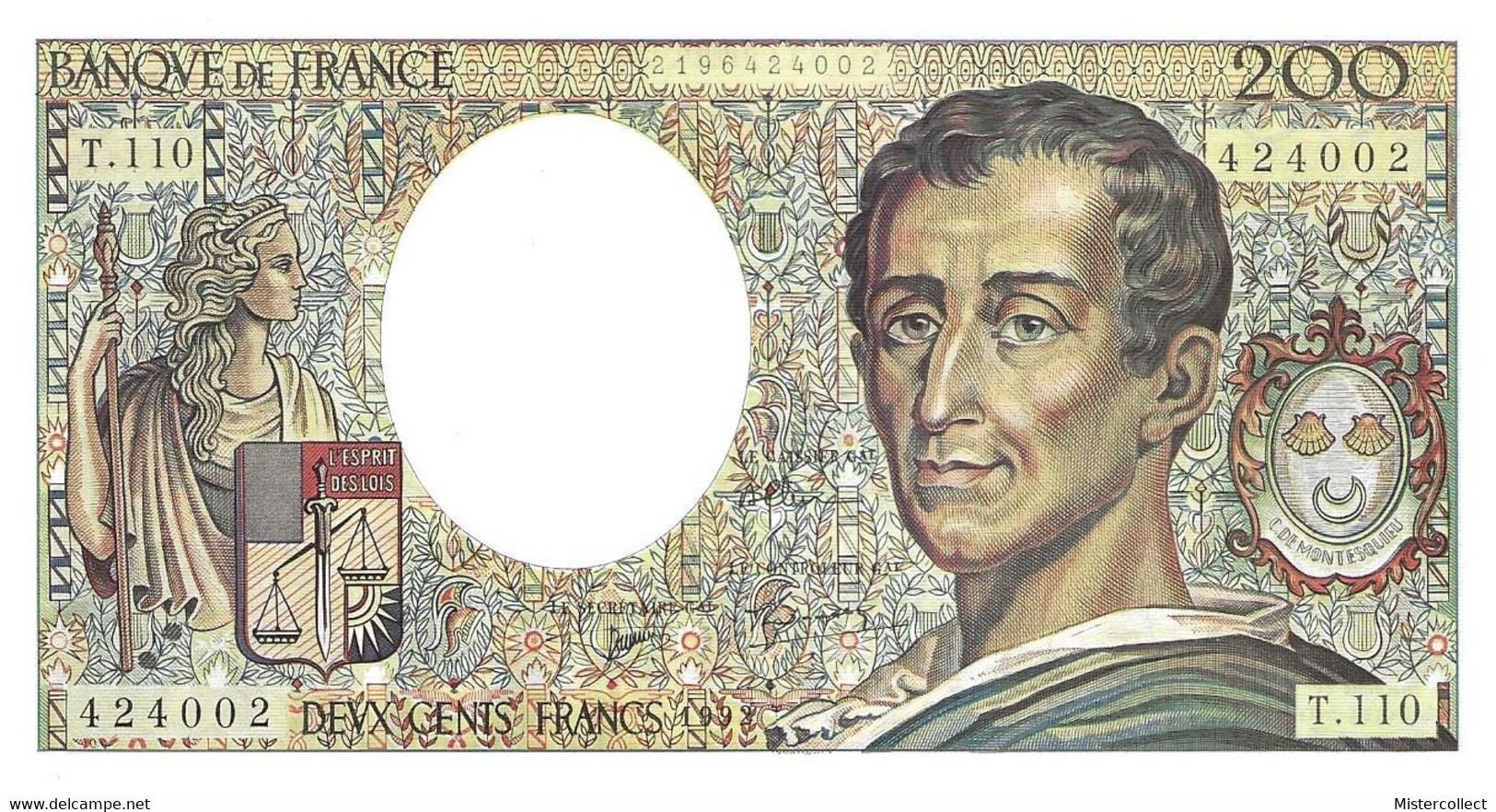 3 Billets Consécutifs 200 F Montesquieu 1992 - 200 F 1981-1994 ''Montesquieu''