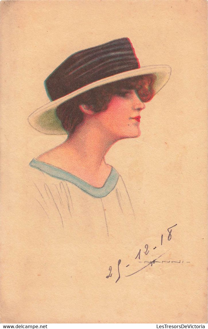 CPA Illustrateur Nanni - Femme Avec Un Chapeau Style Canotier - Noel 1918 - Nanni