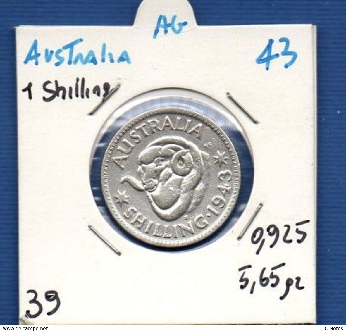 AUSTRALIA - 1 Shilling 1943  VF/XF -  See Photos - SILVER - Km 39 - Shilling