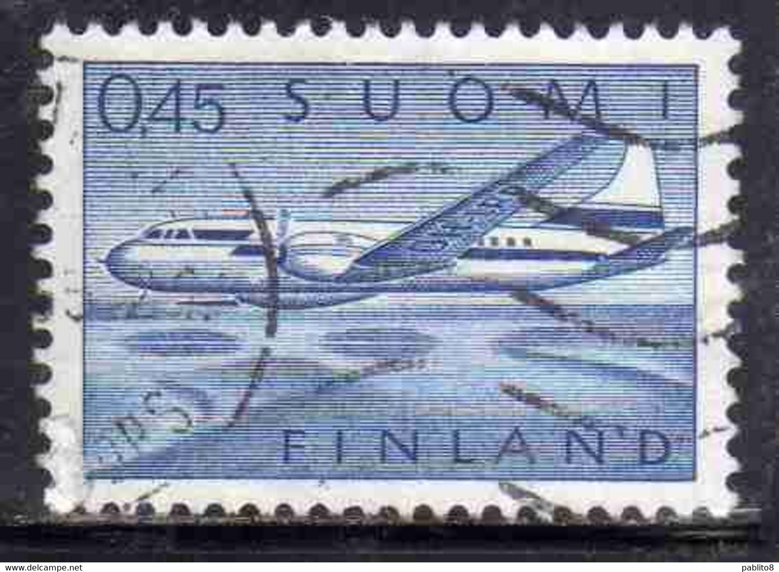 SUOMI FINLAND FINLANDIA FINLANDE 1963 AIR POST MAIL AIRMAIL CONVAIR OVER LAKES 0.45m 45p USED USATO OBLITERE' - Usati