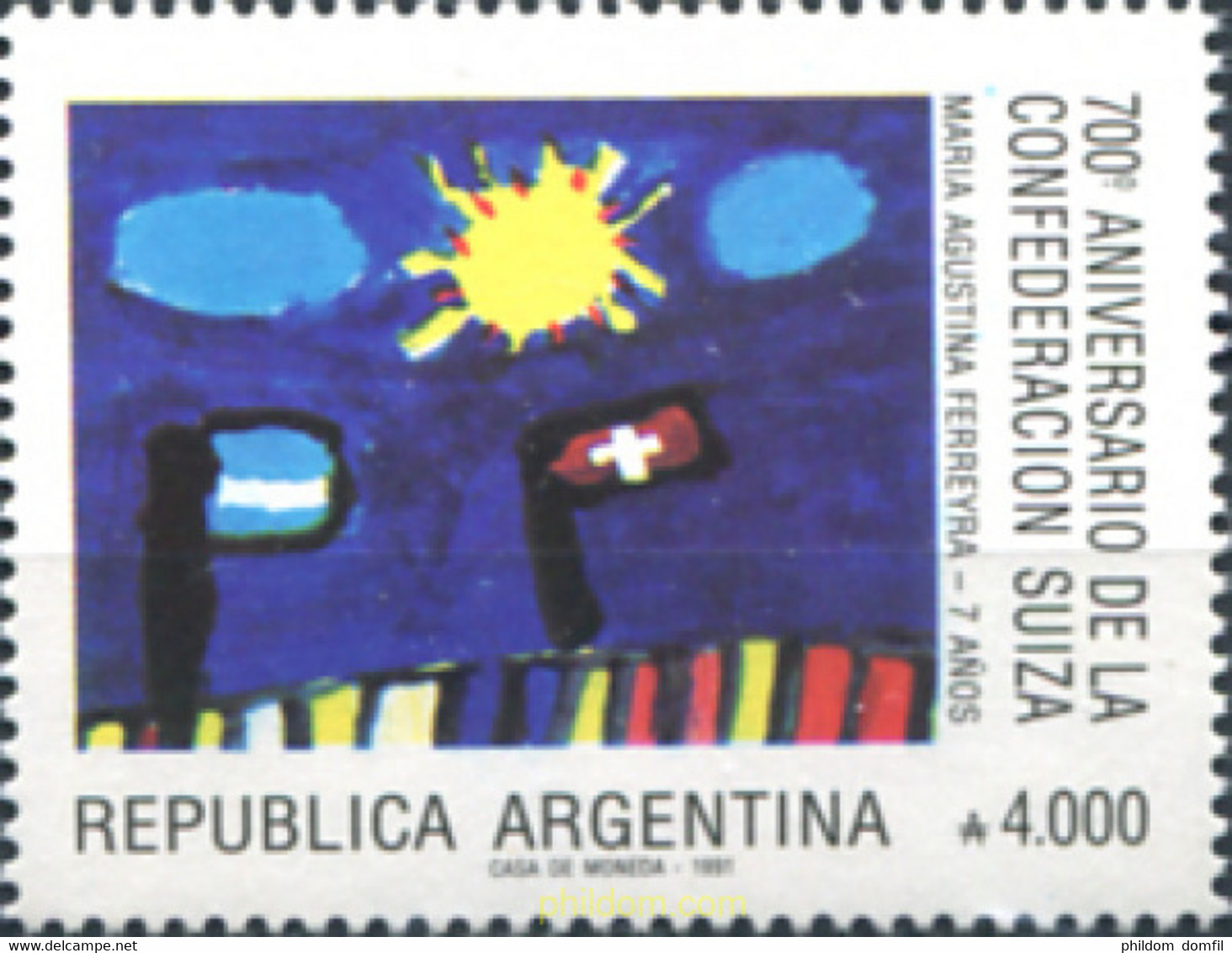 283697 MNH ARGENTINA 1991 700 ANIVERSARIO DE LA CONFEDERACION HELVETICA - Gebraucht