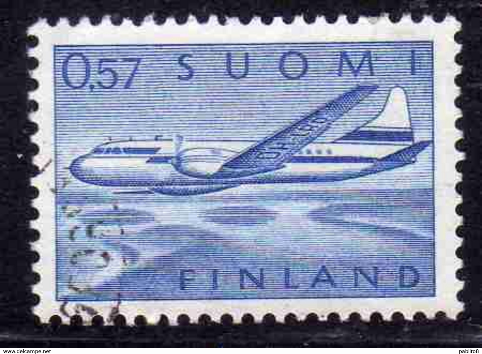 SUOMI FINLAND FINLANDIA FINLANDE 1970 AIR POST MAIL AIRMAIL CONVAIR OVER LAKES 0.57m 57p USED USATO OBLITERE' - Oblitérés