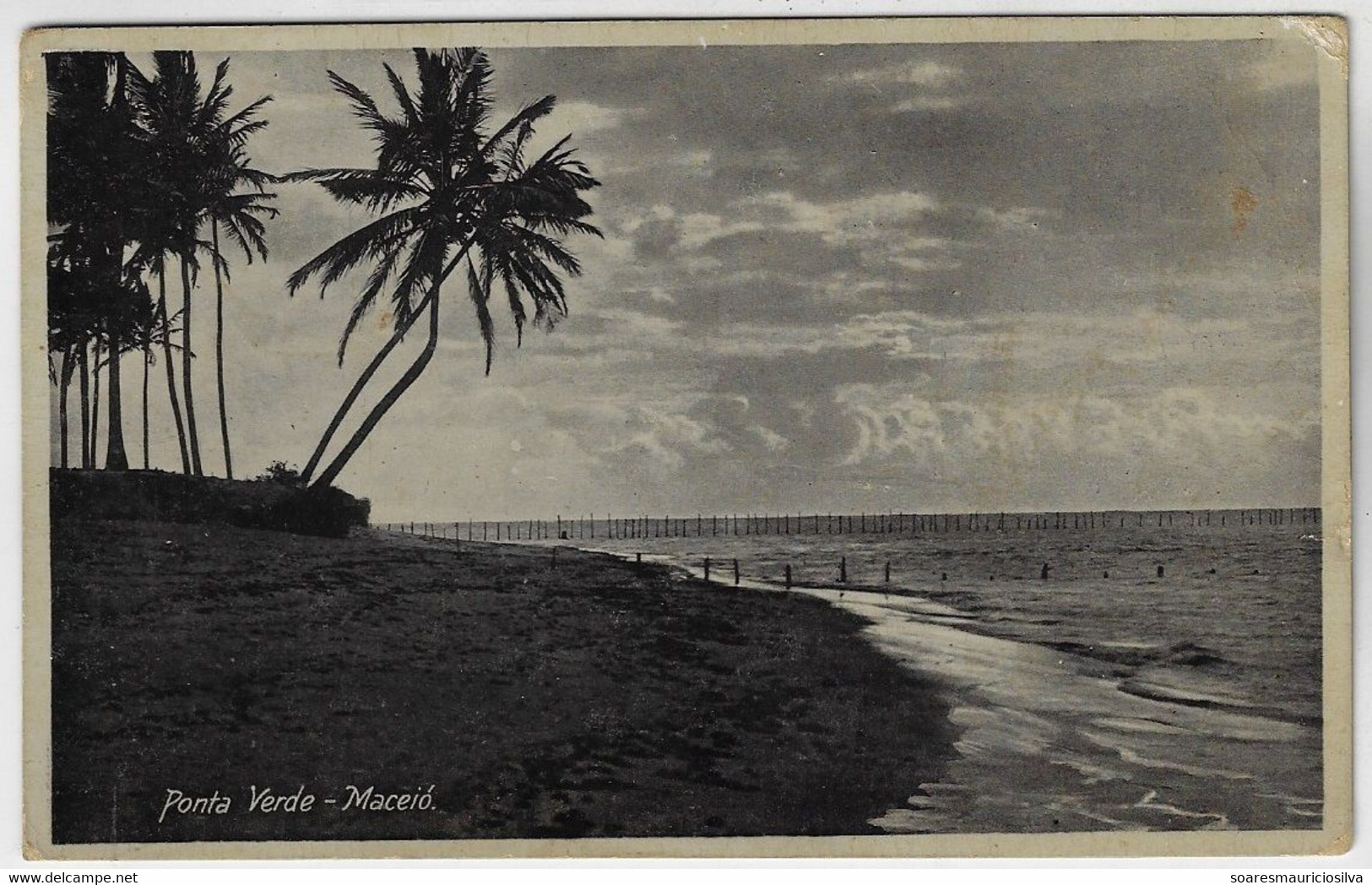 Brazil Alagoas 1940s Postcard Ponta Verde Beach In Maceió Palm Tree Ocean Sea - Maceió