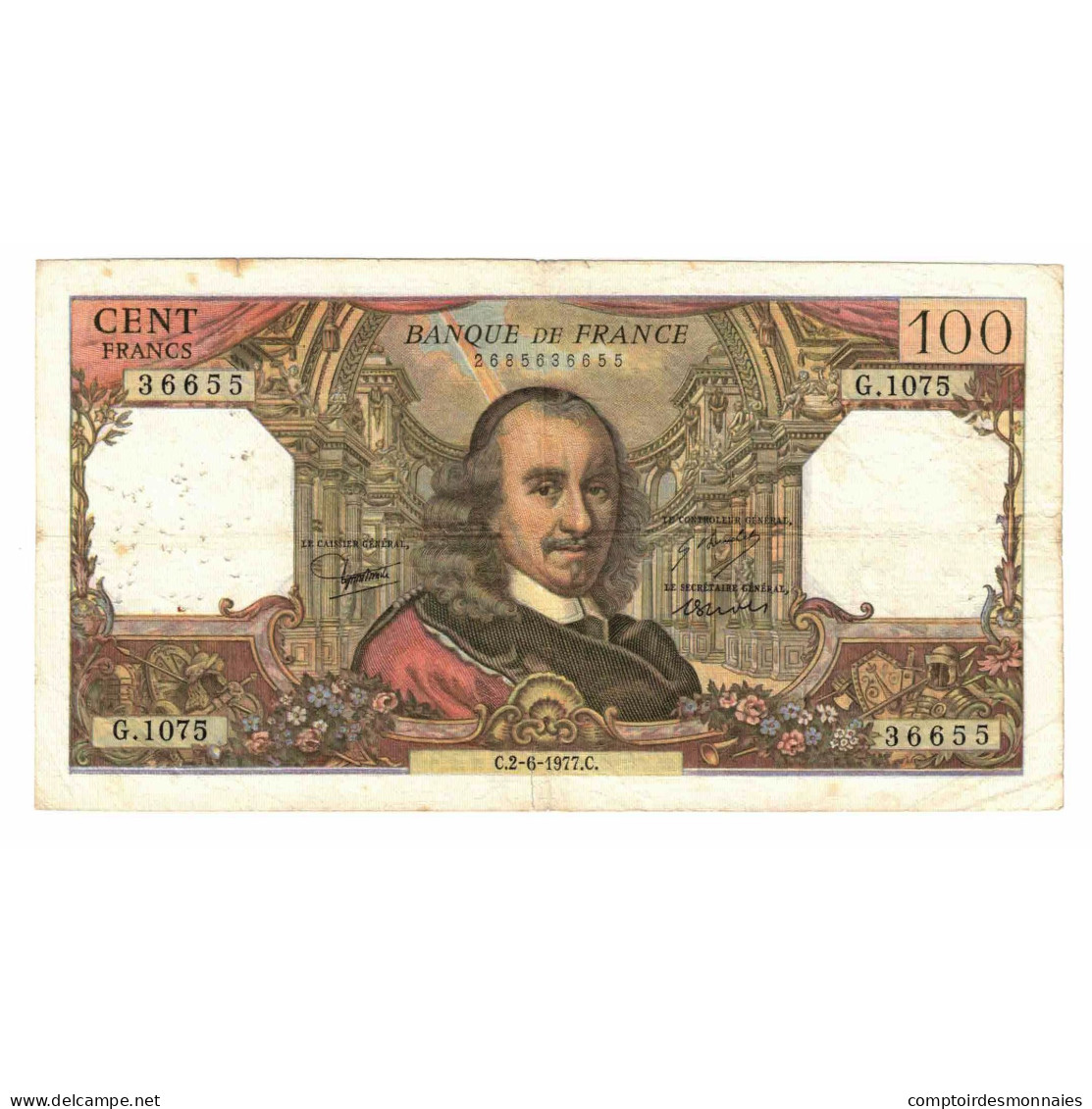 France, 100 Francs, Corneille, 1977, G.1075, TB, Fayette:65.58, KM:149f - 100 F 1964-1979 ''Corneille''