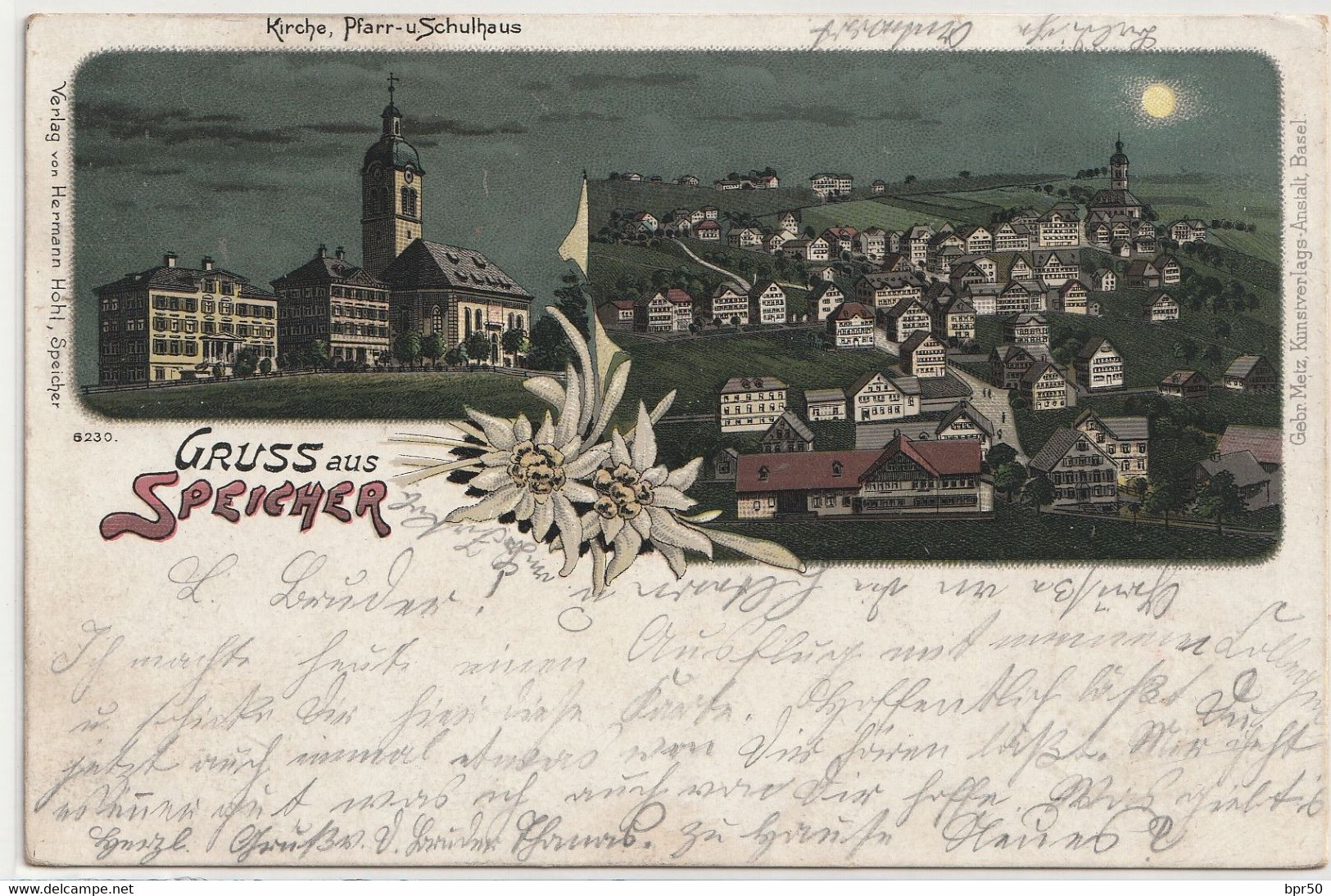 SPEICHER  Gruss Aus Speicher Kirche Pfarr-u.Schulhaus Cachet 1902 - Speicher