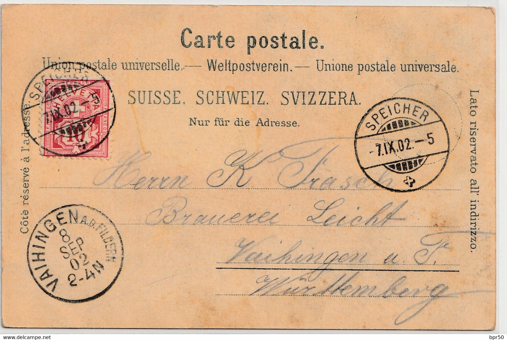 SPEICHER  Gruss Aus Speicher Kirche Pfarr-u.Schulhaus Cachet 1902 - Speicher