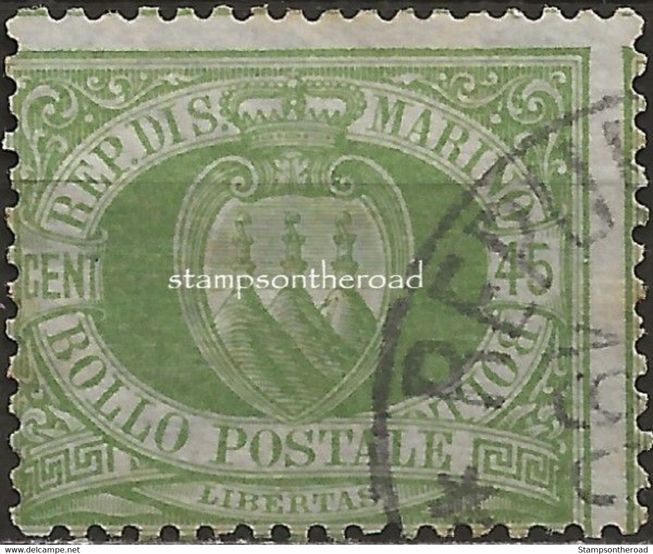 SM18U - San Marino 1892/94, Sassone Nr. 18, 45 Cent. Verde Oliva - Used Stamps