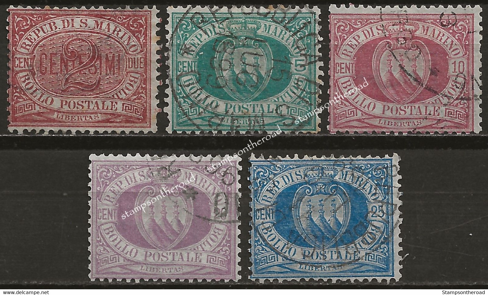 SM26-30U - San Marino 1894/99, Sassone Nr. 26-30, Serie Completa Di 5 Francobolli Usati - Gebraucht