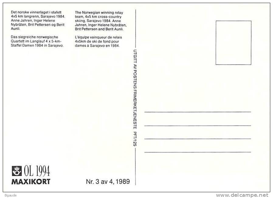 NORVEGE  CARTE MAXIMUM  NUM.YVERT 983 JEUX OLYMPIQUES LILLEHAMER DE 1994 SPORT - Maximum Cards & Covers