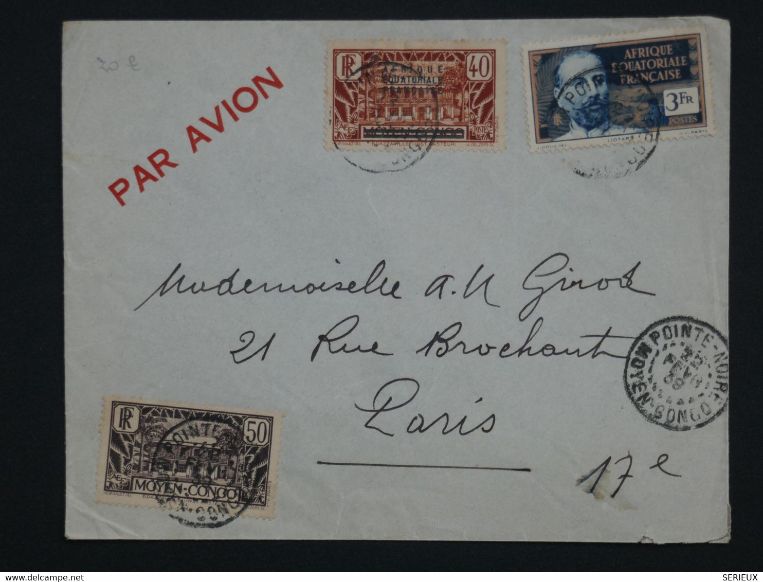 L32 AEF  MOYEN CONGO BELLE LETTRE  1942 POINTE NOIRE A PARIS FRANCE  + +AFF. INTERESSANT +++ - Briefe U. Dokumente