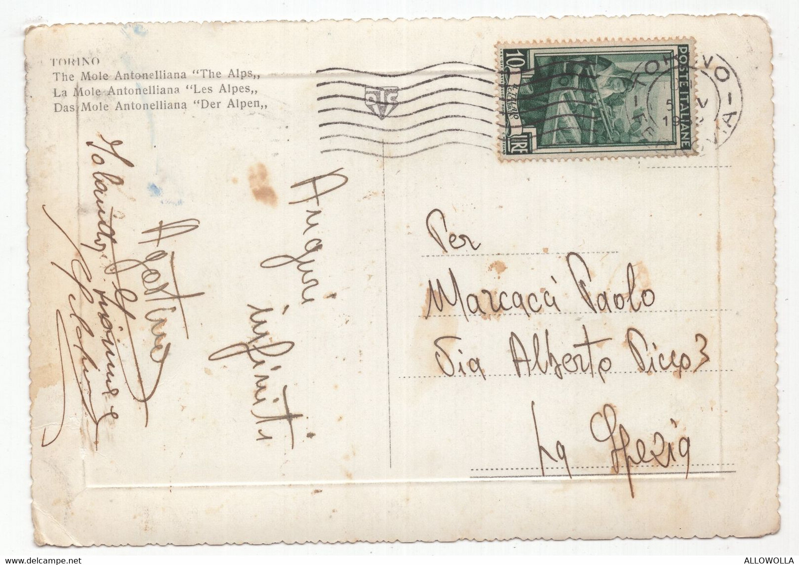 18613 " TORINO-MOLE ANTONELLIANA-LE ALPI " -VERA FOTO-CART. POST. SPED.1952 - Mole Antonelliana