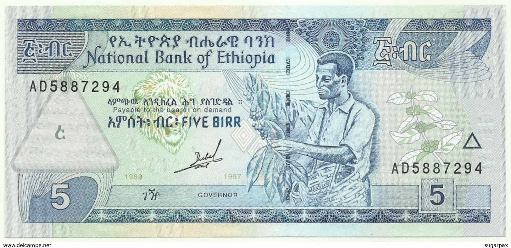 Ethiopia - 5 Birr - 1997 / EE 1989 - Pick 47.a - Unc. - Sign. 5 ( 1997 - 1998 ) - Serie AD - Aethiopien