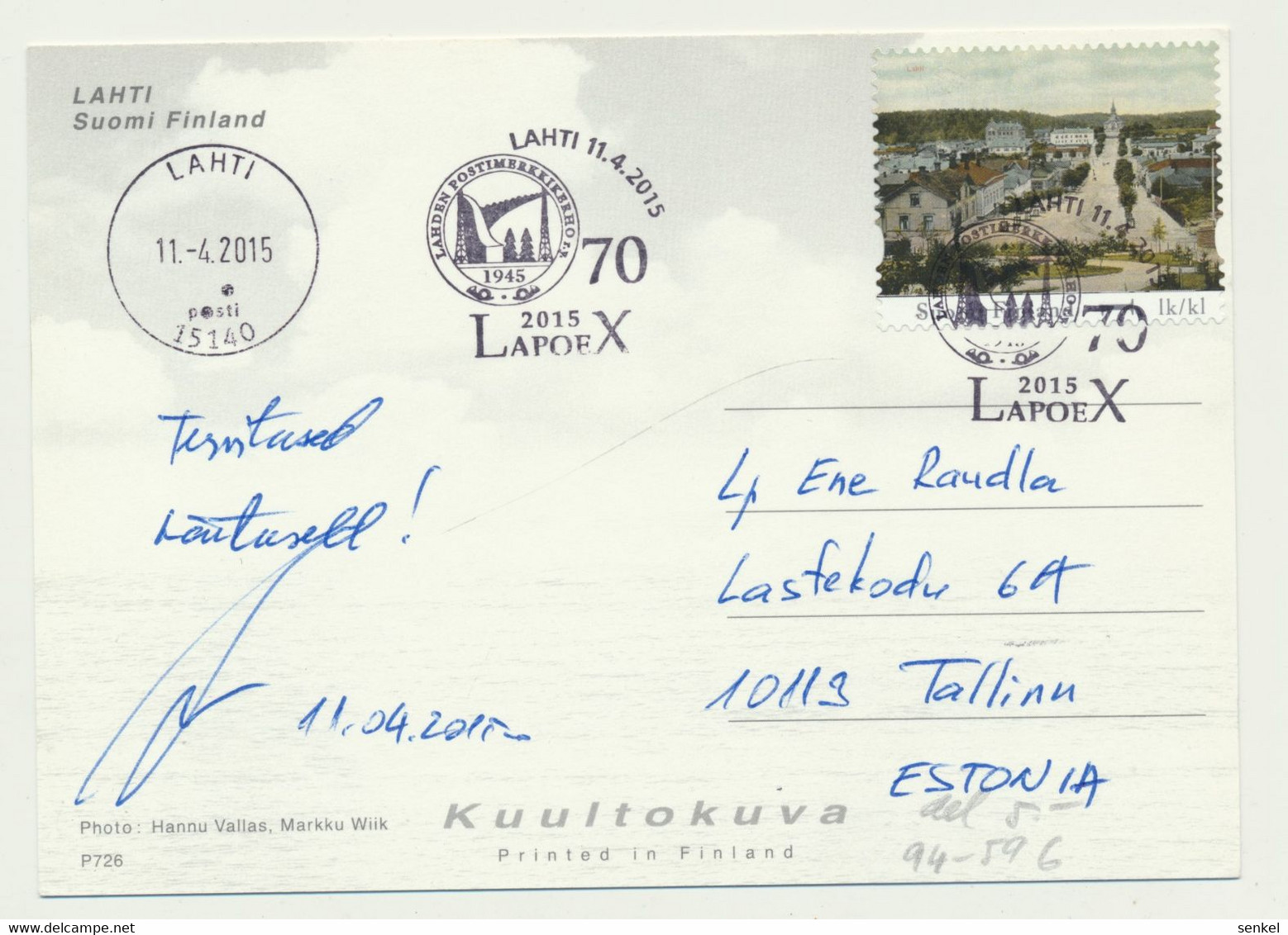 94-596 Finland Lahti Philatelic Exhibition 2015 Stadium Sent To Estonia - Storia Postale