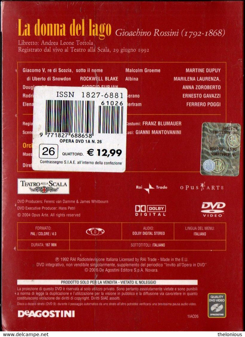 * Invito All'Opera In DVD N 26: Gioachino Rossini - La Donna Del Lago - Nuovo Sigillato - Concert & Music