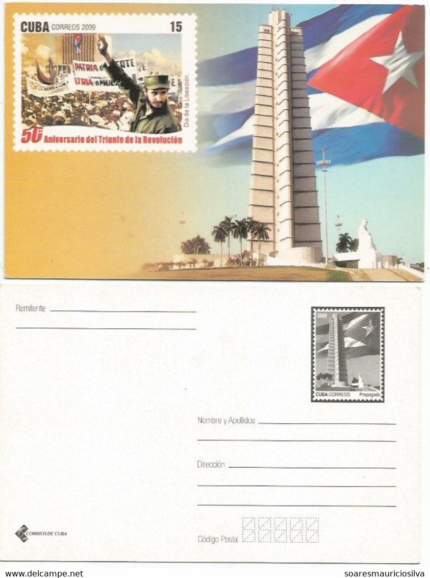 Cuba 2009 Postal Stationery Card 50 Years Revolution Fidel Castro Flag José Martí Monument Square In Havana Unused - Briefe U. Dokumente