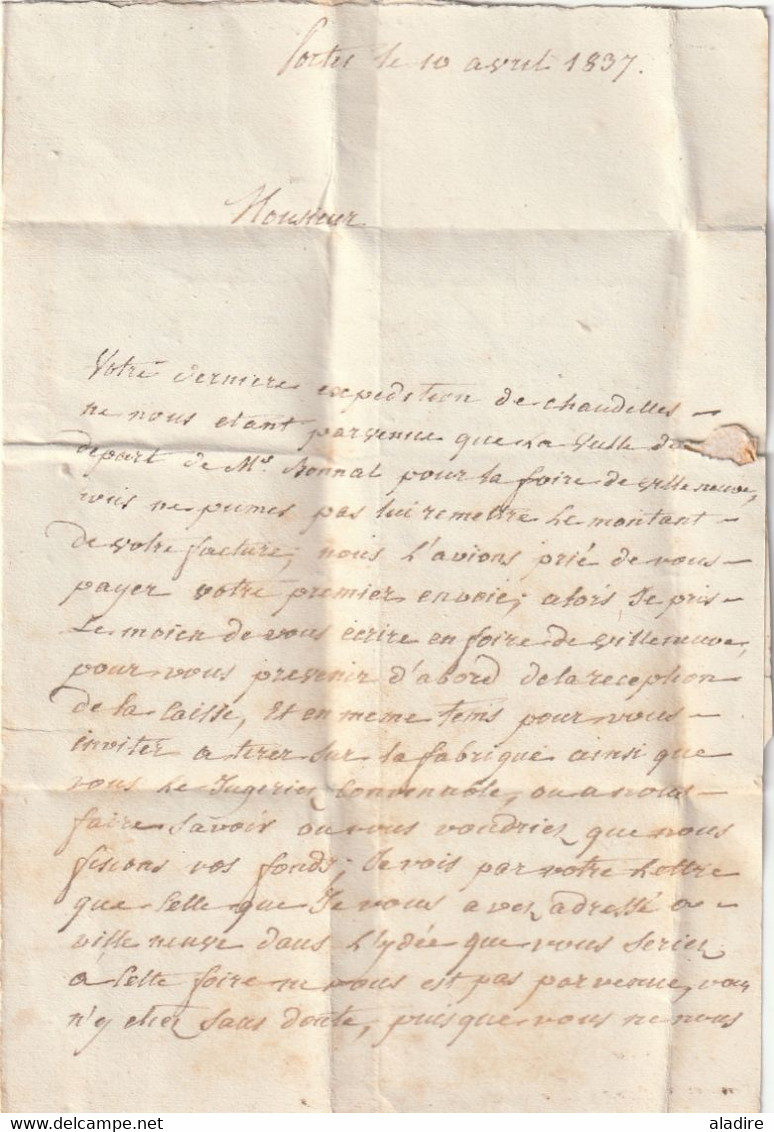 1837 - Grand Cachet Fleurons Simples GENOLHAC, Gard Sur LAC De PORTES Vers Apt, Vaucluse -  Gd Cachet Arrivée - 1801-1848: Voorlopers XIX