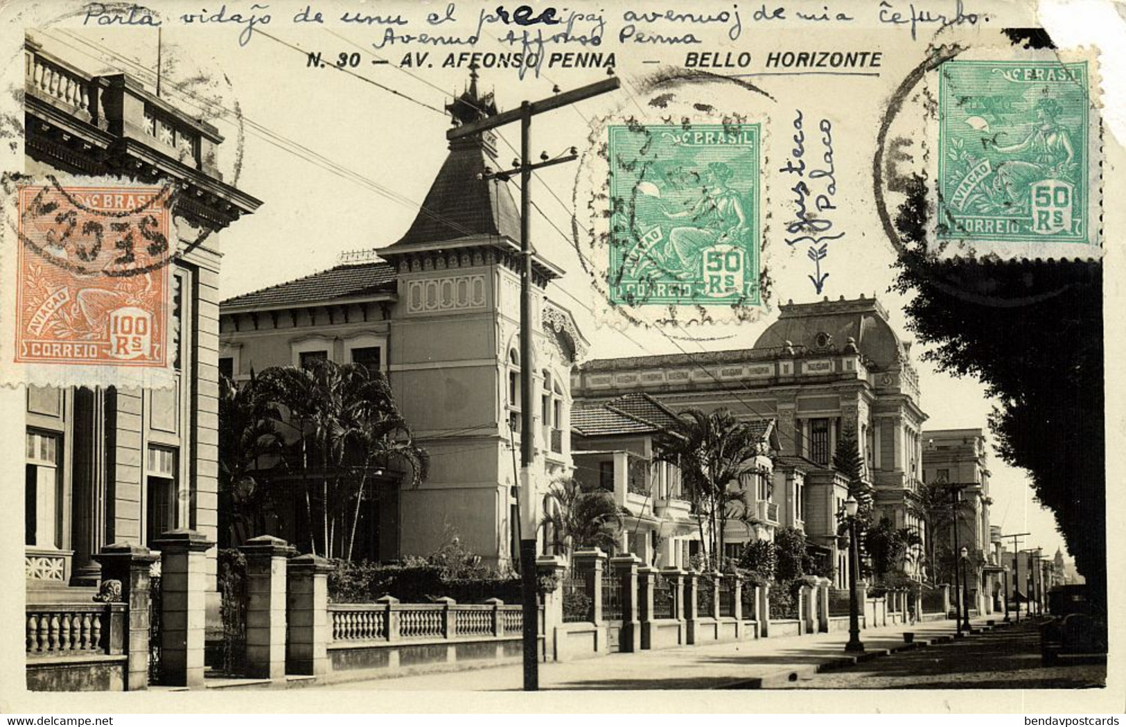 Brazil, BELO HORIZONTE, Av. Afonso Pena (1934) RPPC Postcard Esperanto - Belo Horizonte