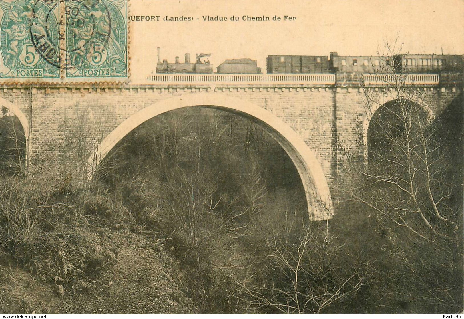 Roquefort * 1905 * Train Locomotive Machine Wagons Ligne Chemin De Fer Des Landes , Viaduc - Roquefort