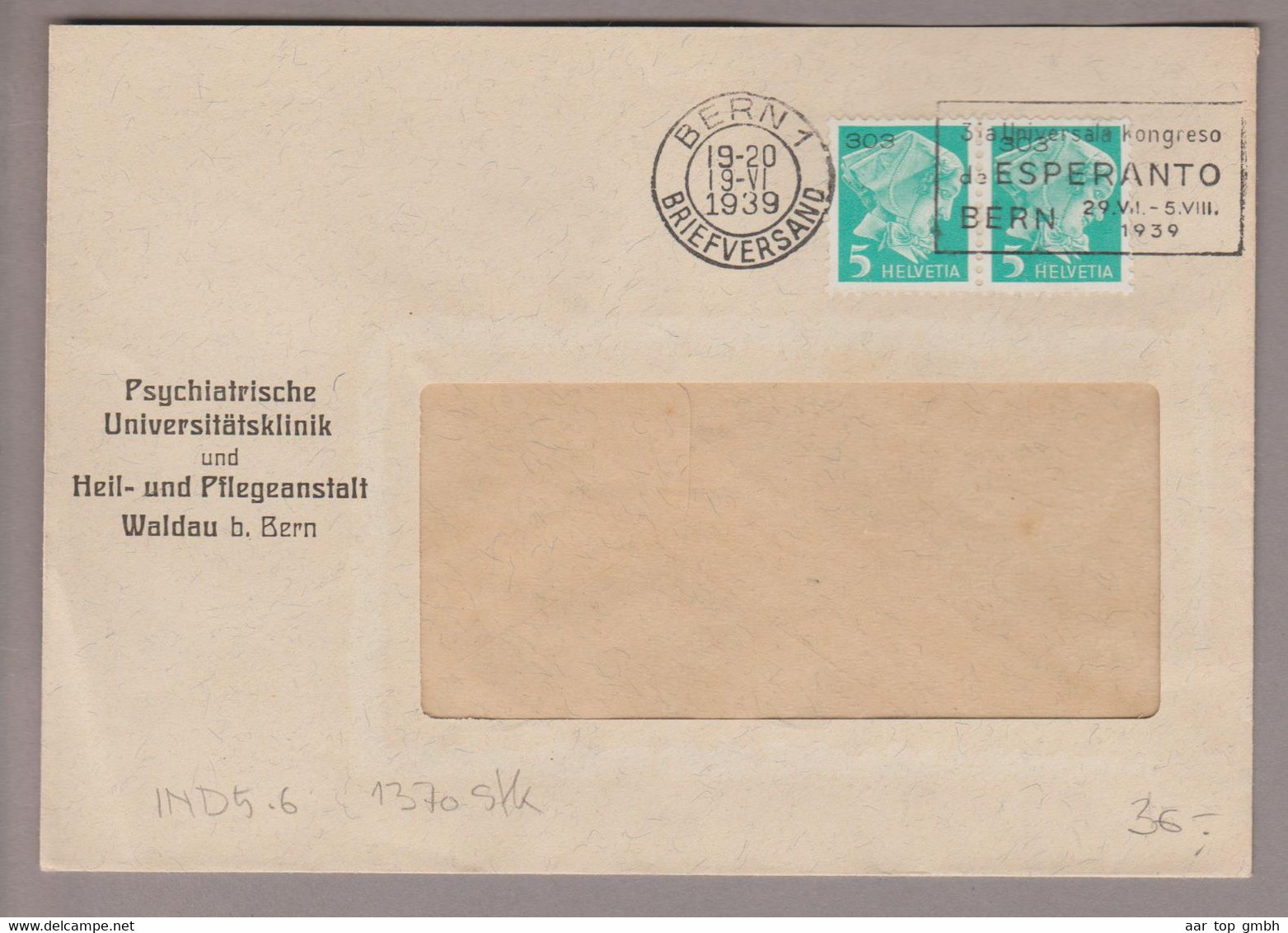 CH Portofreiheit Zu#14 Paar 5Rp. GR#303 Brief 1939-06-13 Heil-und Pflegeanstalt Waldau B.Bern - Portofreiheit