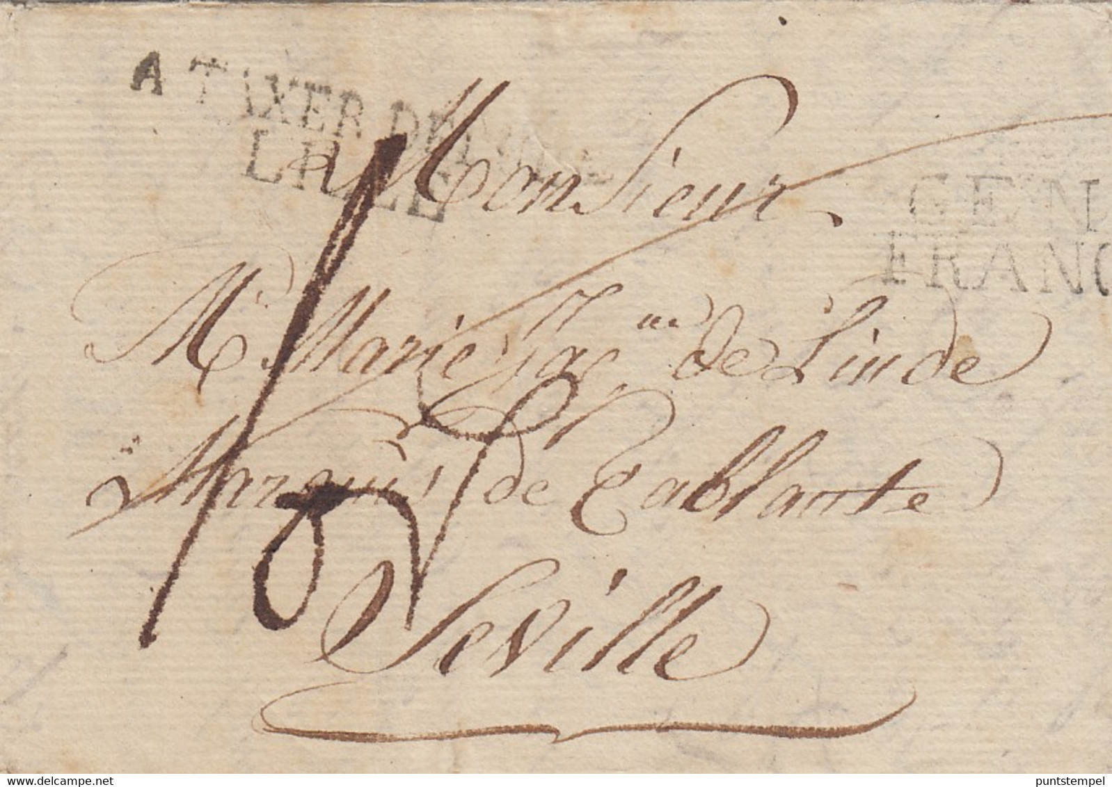 LETTRE 22 Mrt 1817Gent Naar Sevilla (E) Marques A TAXER DEPUIS LILLE Et GAND FRANCO - 1815-1830 (Dutch Period)