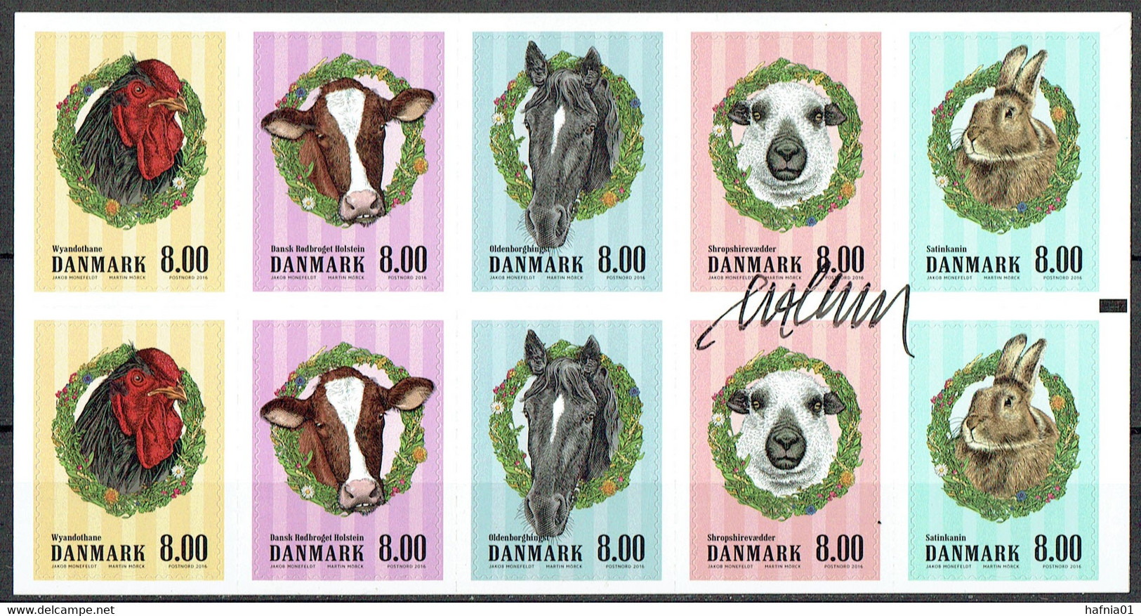 Martin Mörck. Denmark 2016. Animals On The Farm Michel 1870-1874, Coil Sheet  MNH. Signed. - Blocs-feuillets