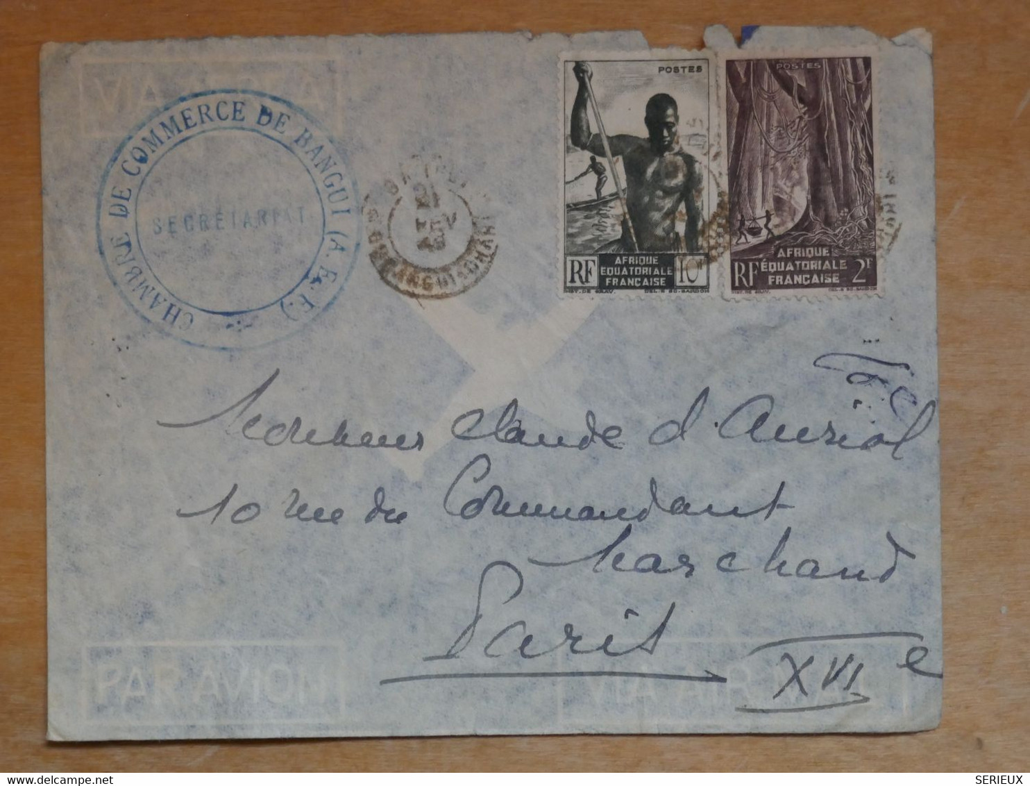 U 25  AEF  LETTRE RECOM.  1949 CHAMBRE DE COMMERCE  BANGUI  A PARIS XVI EME  FRANCE  ++AFFRANCH.  INTERESSANT ++ - Briefe U. Dokumente