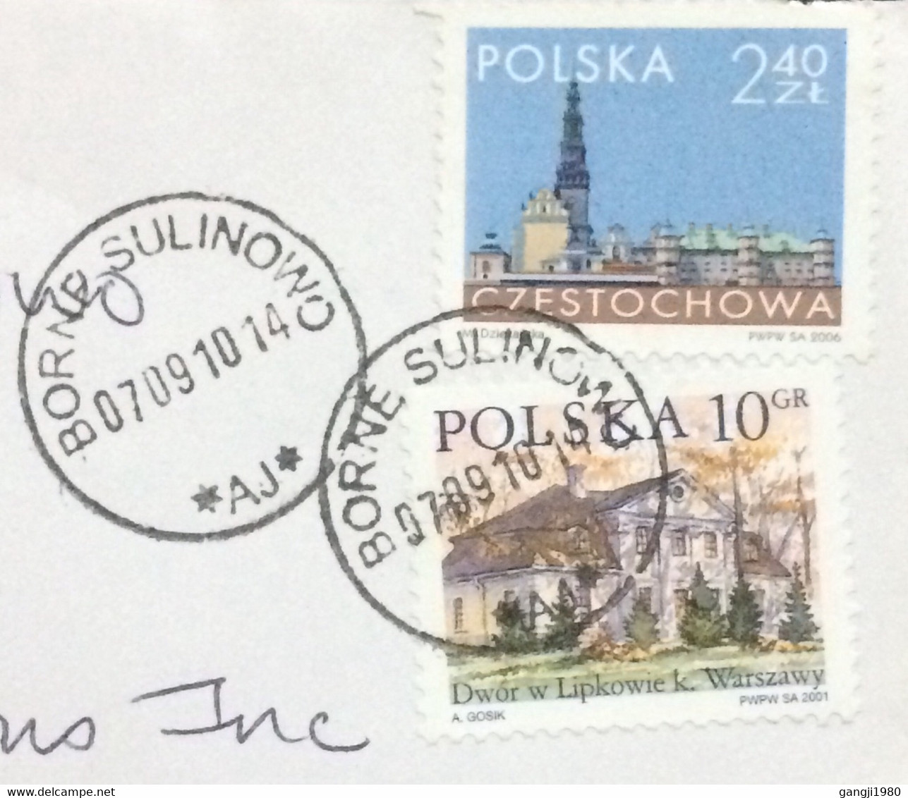 POLAND 2010, COVER USED TO USA, STAMP CITY VIEW CZĘSTOCHOWA & DWOR W LIPKOWIE, VILLAGE BORNE SULINOWO CANCEL. - Brieven En Documenten