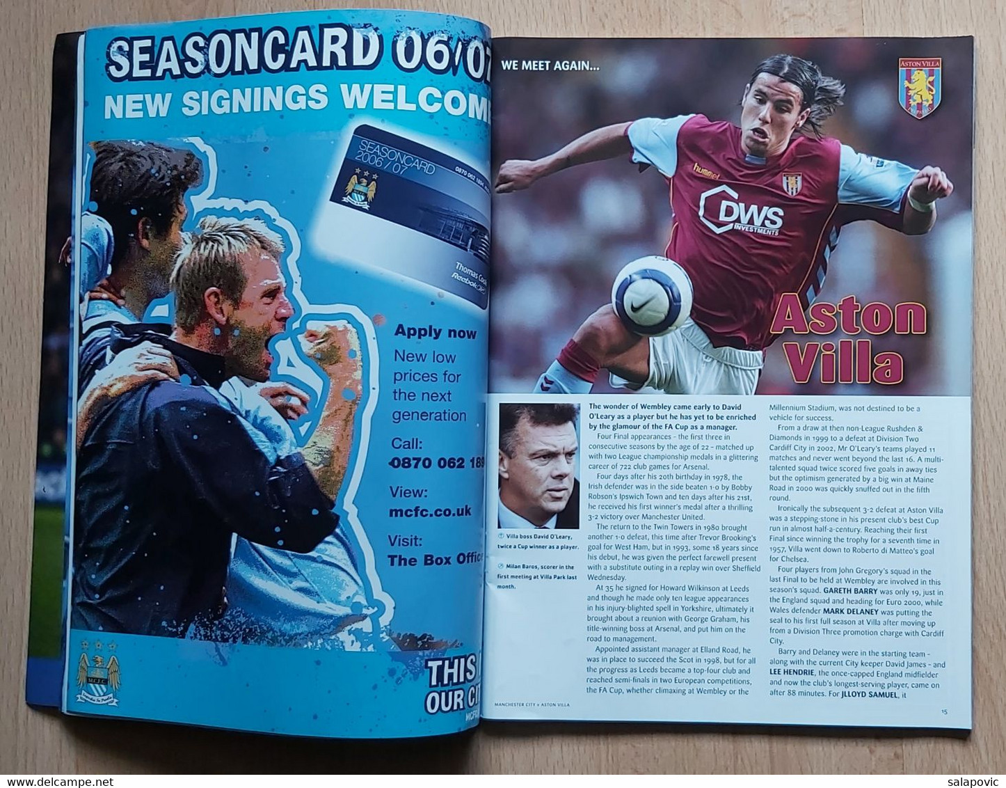 Manchester City Vs Aston Villa  England 2006 Football Match Program - Libri