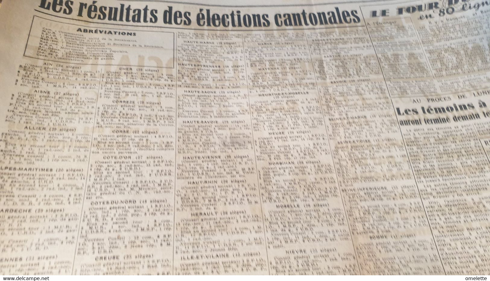 FRANC TIREUR 45/FRANCE VOTE SOCIALISME /INDOCHINE /TOULOUSE 12 P.P.F CONDAMNES/RESULTATS CANTONALES - Informaciones Generales
