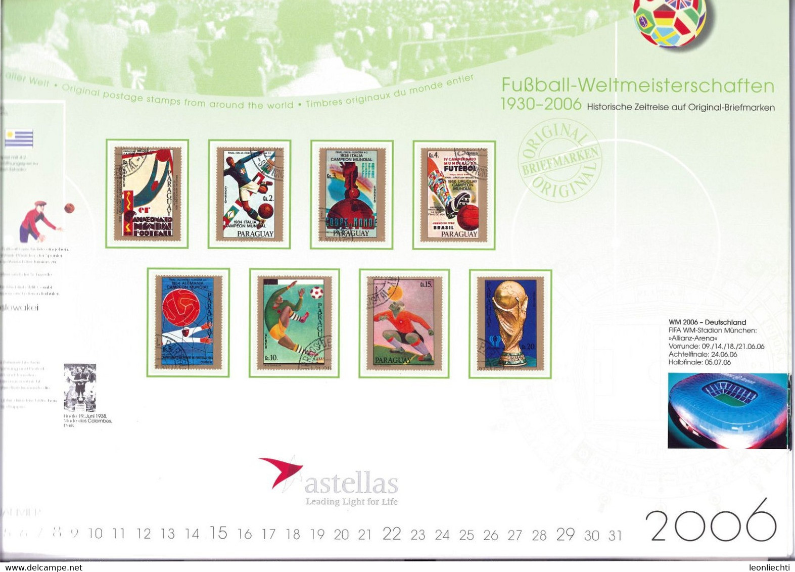 Kalender: Fussball - Weltmeisterschaften 1930 -2006 ( Astellas ) N° 08815 / 12000 Mit Original Briefmarken - Stamps - Other & Unclassified