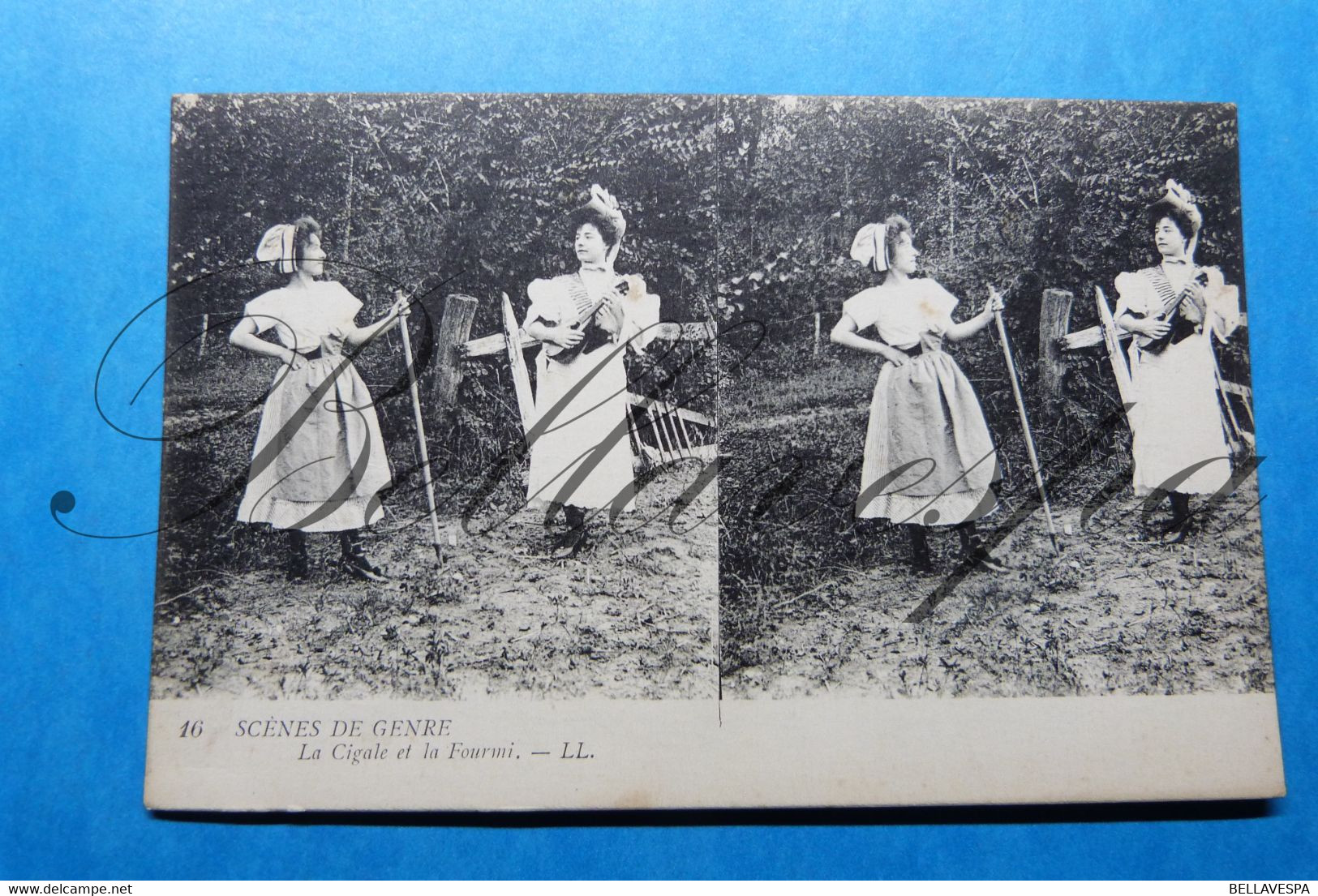 Scenes De Genre Carte Stereoscopique   Laitiere  & Cigale Et La Fourmi   2 X Cpa - Cartes Stéréoscopiques