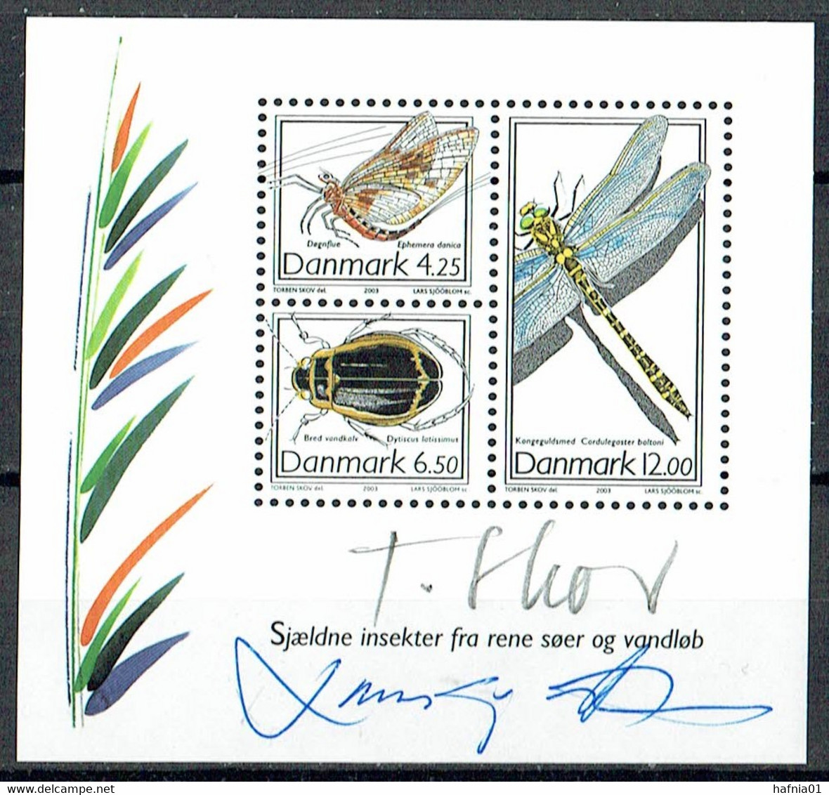 Lars Sjööblom. Denmark 2003. Rare Insects. Michel  Bl.21. MNH. Signed. - Blocs-feuillets