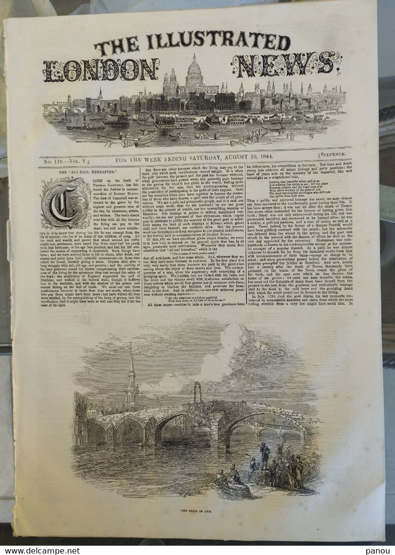 THE ILLUSTRATED LONDON NEWS 119, AUGUST 10, 1844. THE BRIGS OF AYR. TAHITI - Sonstige & Ohne Zuordnung