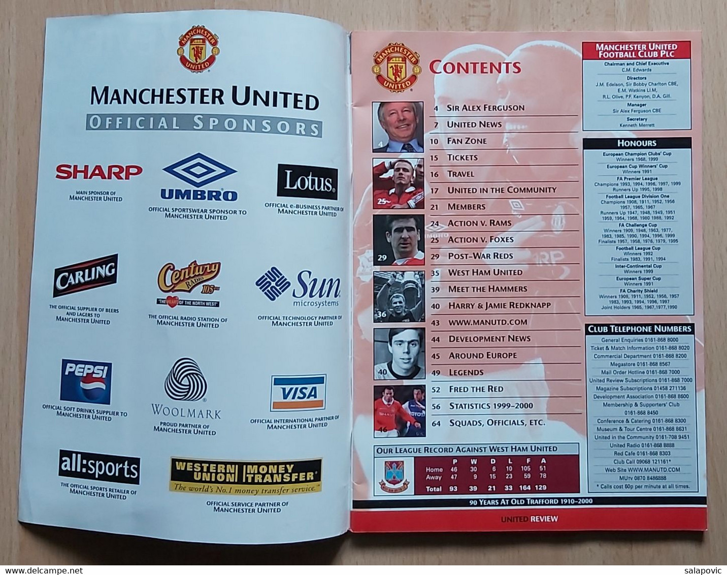 Manchester United Vs West Ham United 1. April 2000  Football Match Program - Boeken