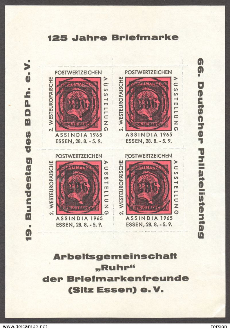 Stamp On Stamp Friedrich Wilhelm IV PRUSSIA Philatelist Exhibition Memorial Sheet GERMANY1965 ASSINDIA Essen - Bibliographien