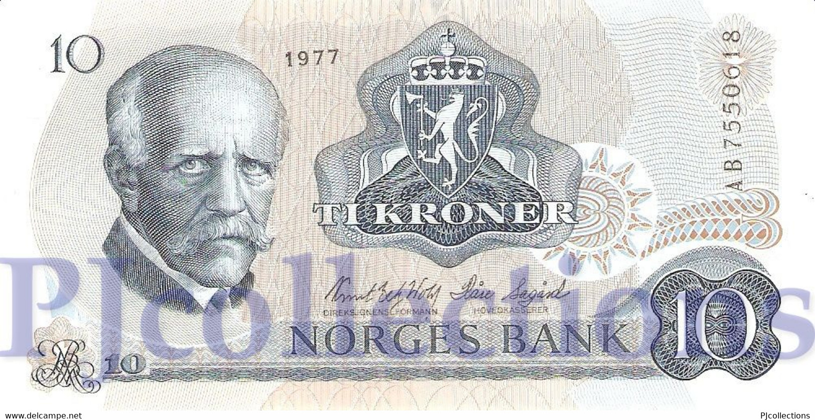 NORWAY 10 KRONER 1977 PICK 36c AUNC - Norway