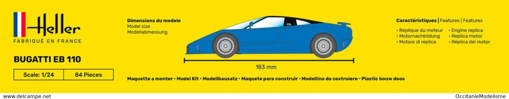 Heller - SET BUGATTI EB 110 Starter Kit + Peintures + Colle Maquette Kit Plastique Réf. 56738 NBO Neuf 1/24 - Automobili