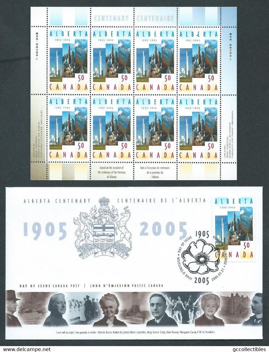 Canada # 2116 - Full Pane Of 8 MNH + FDC - Alberta Centennial - Full Sheets & Multiples